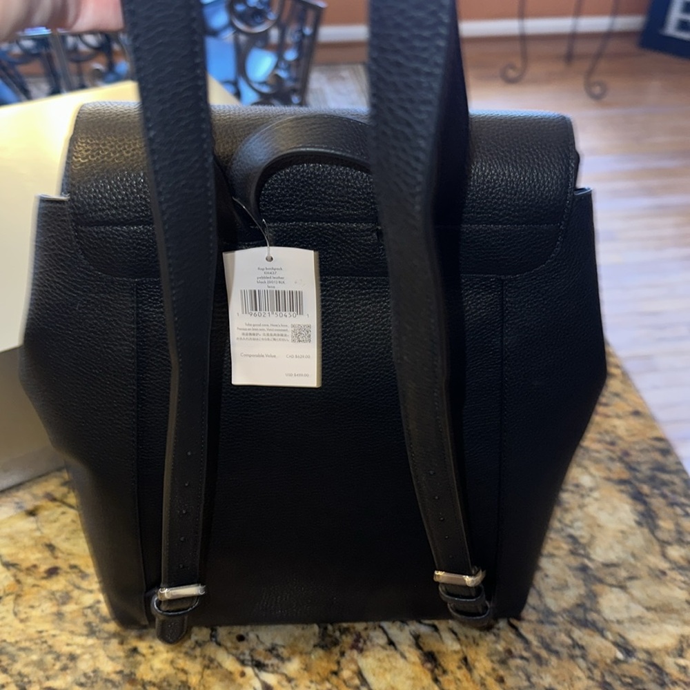 Kate Spade ❤️ Lena Black Pebbled Leather Flap Backpack NWT - Picture 7 of 16